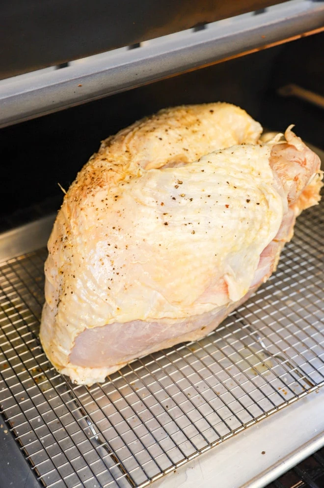 Smoking a brined turkey breast on a Traeger