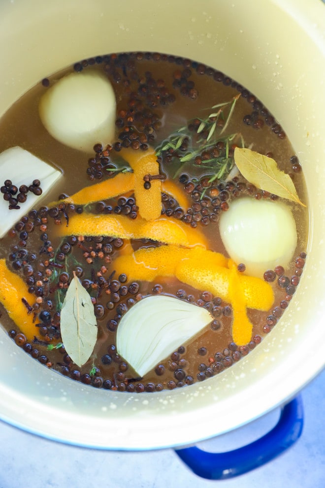 turkey brine in a large stockpot