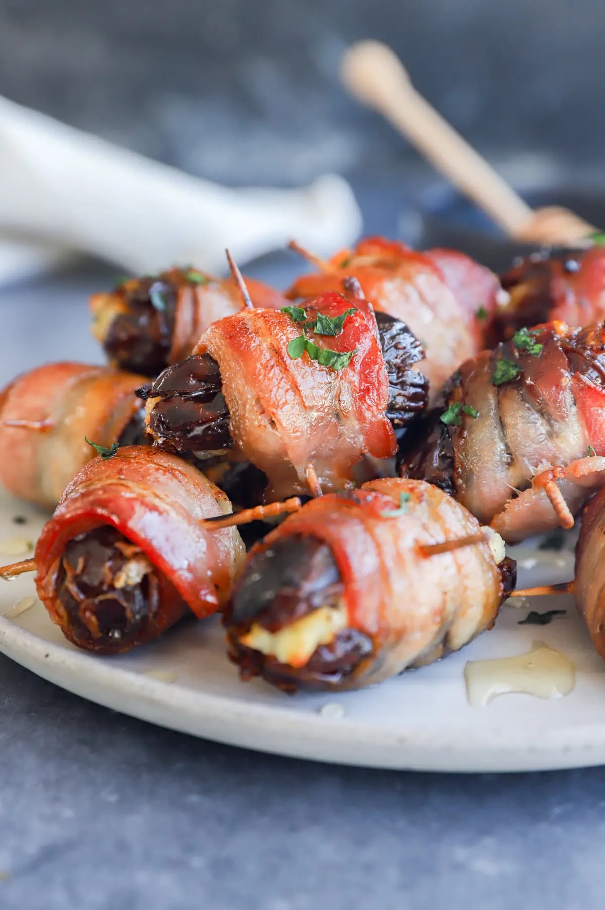 Easy appetizer for a party with pork, fruit, and cheese