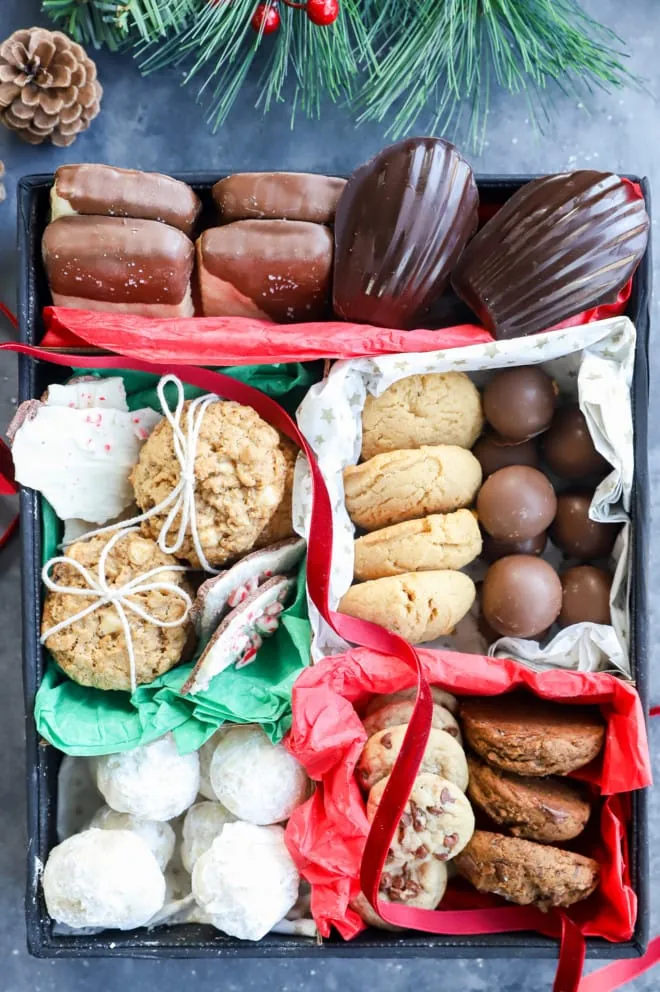 A variety of christmas cookies for christmas cookie boxes