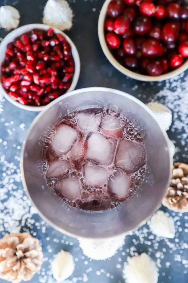 Christmas margarita in a shaker with ice