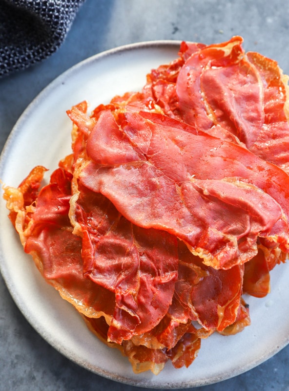 pile of crispy prosciutto di parma on a plate