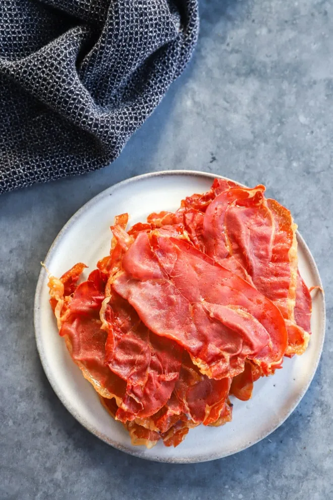 Easy savory crunchy pork snack on a plate