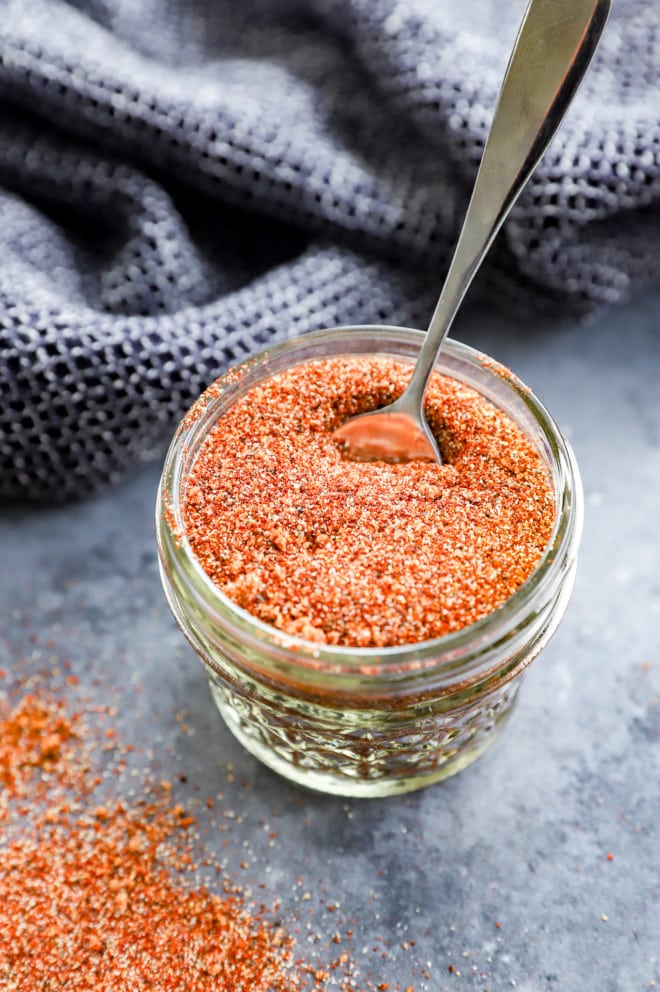 mason jar with seasoning mix inside