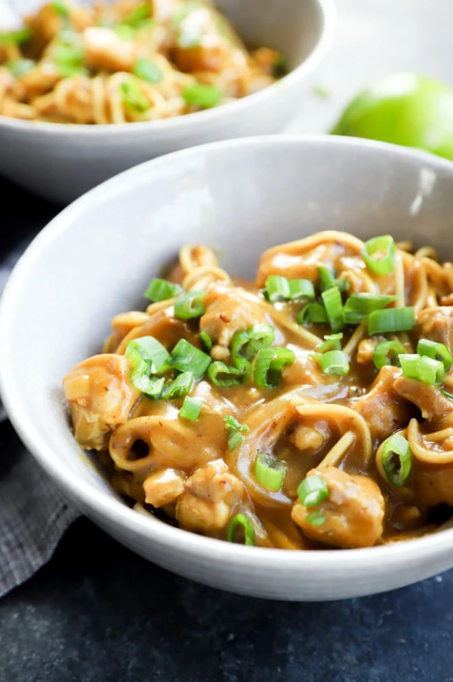 Curry udon in a bowl with green onions