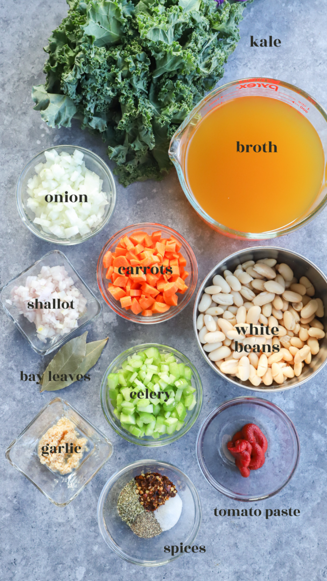 tuscan white bean soup ingredients labeled