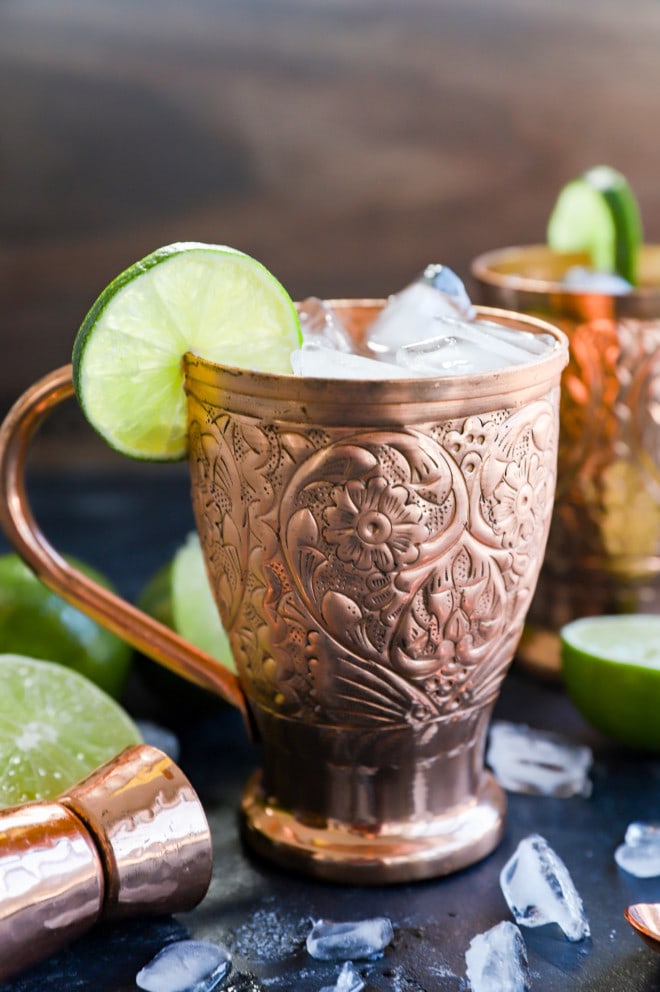 ginger beer cocktail in a copper mug