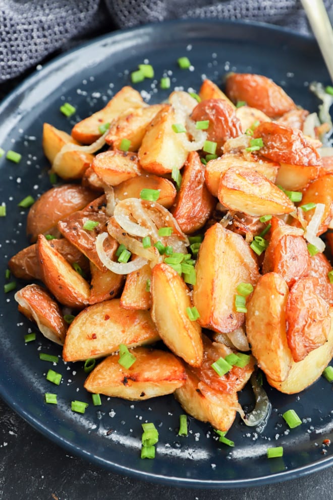 easy potato side dish made in the oven and served on a plate