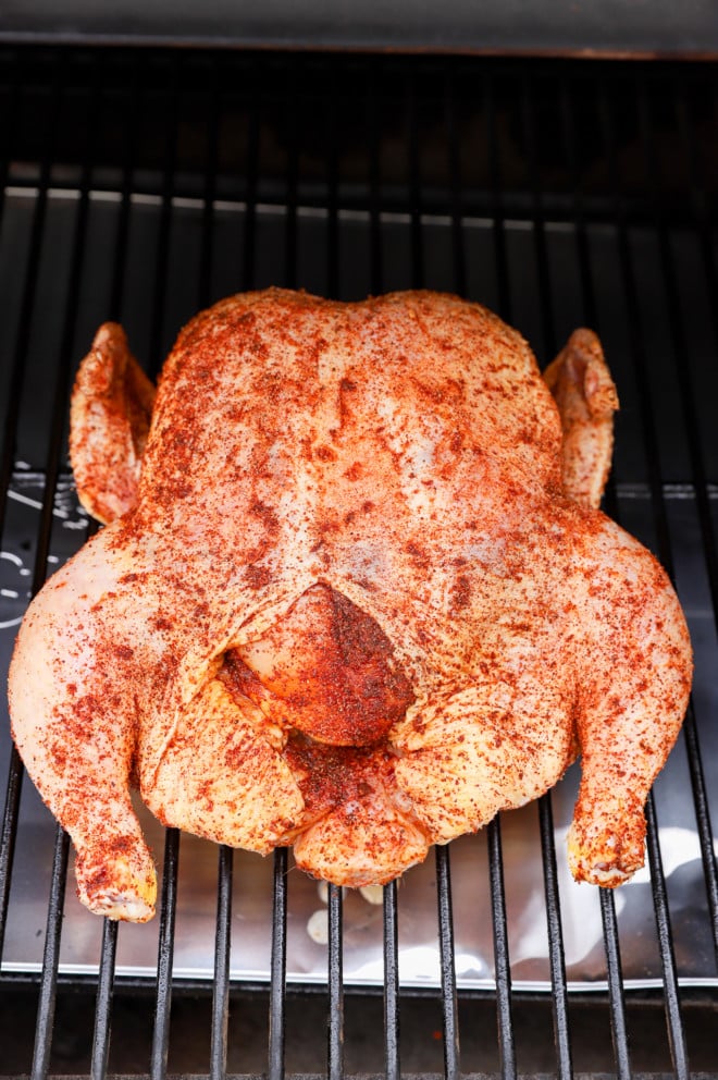 smoked chicken on smoker before cooking