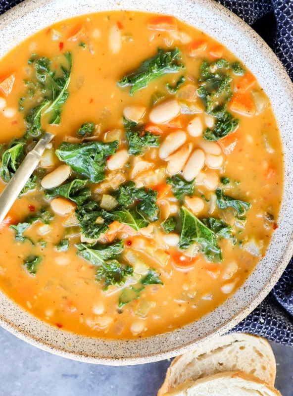 Overhead image of tuscan white bean soup