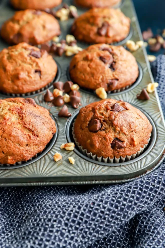 Banana bread muffins in muffin tin