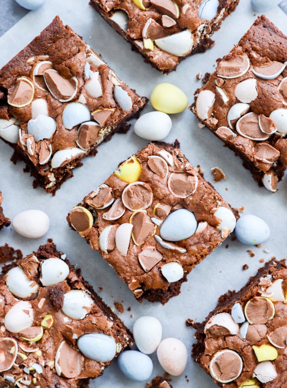 mini eggs on top of chocolate baked treats