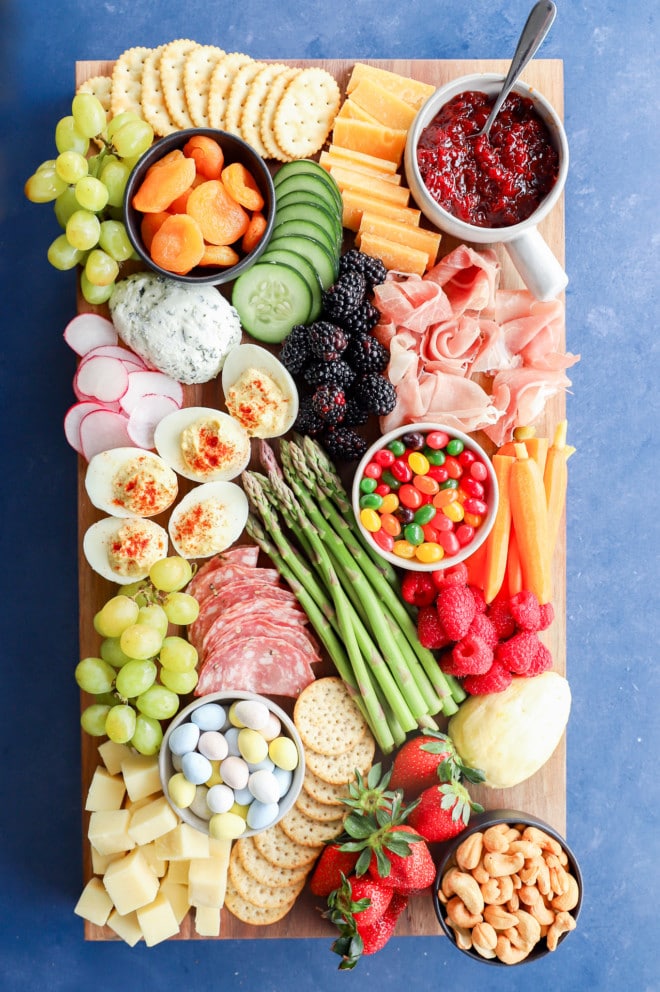 assembled easter charcuterie board