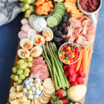 Easter charcuterie board with pretty linen for spring