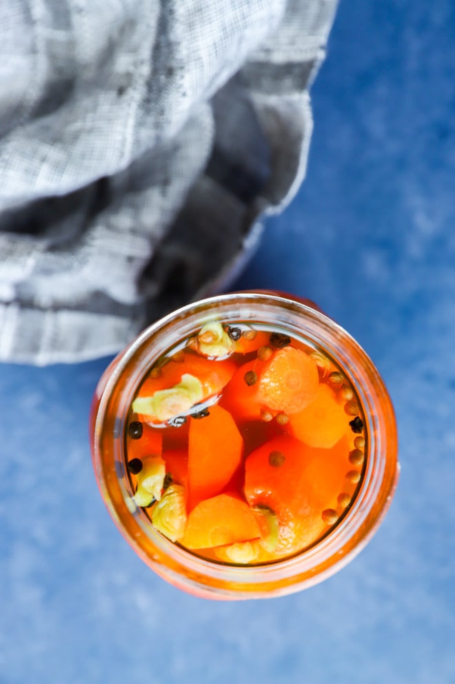 image of pickled vegetables in a jar with brining liquid