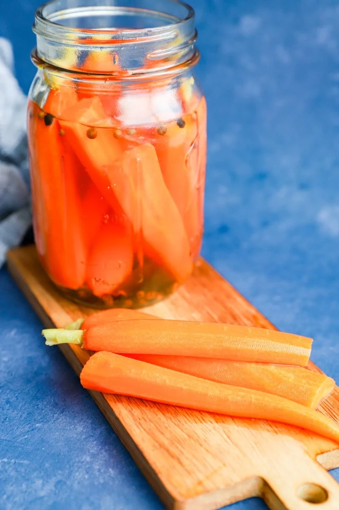 vegetables on a cutting board removed from brine