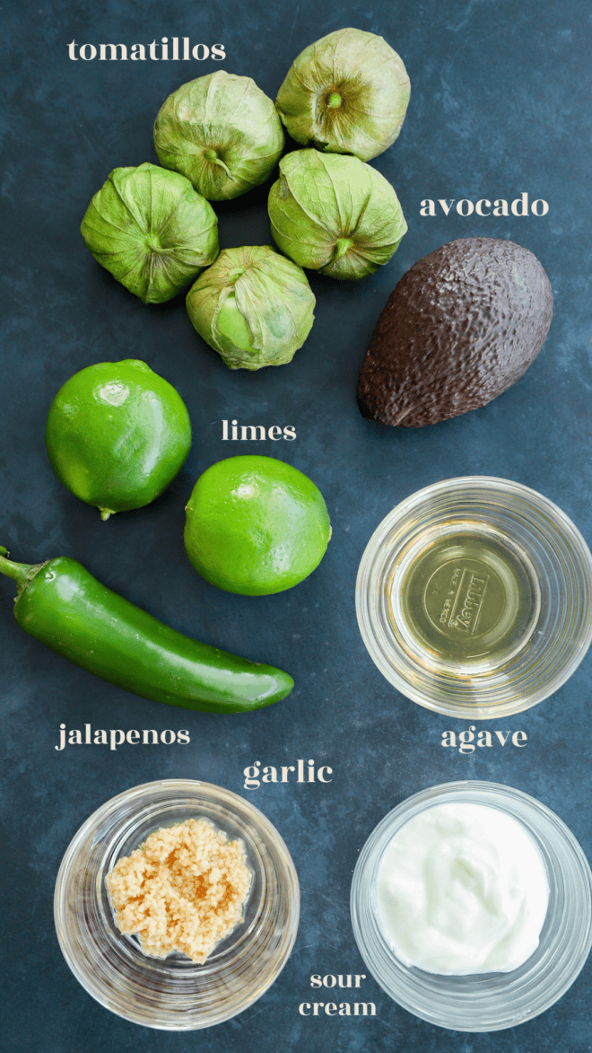 Avocado Tomatillo Sauce ingredients image with text