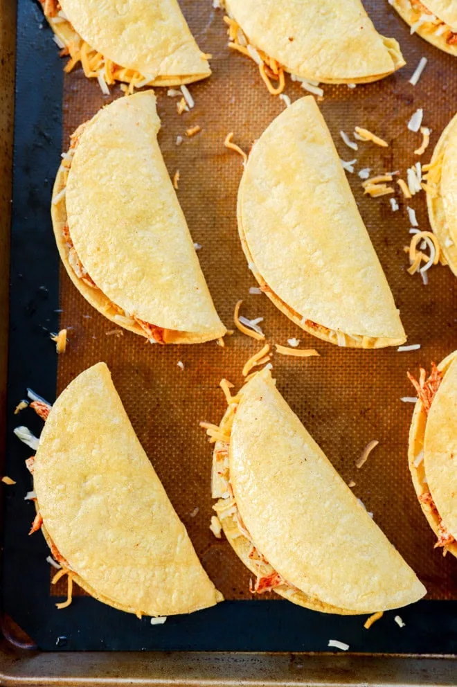 prepped tacos before baking on a sheet pan