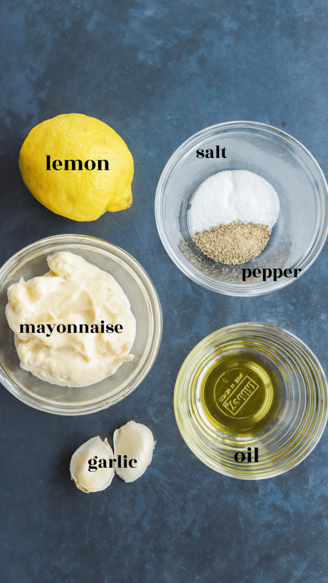 Ingredients for creamy garlic aioli