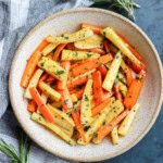 easy root vegetable side dish in bowl with fresh rosemary