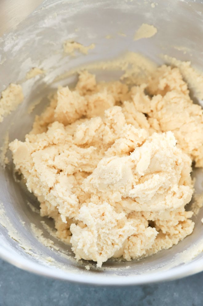 snickerdoodle bars dough in a standing mixer bowl