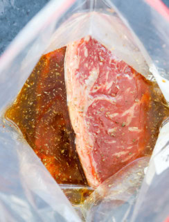 steaks in 3-ingredient steak marinade in a resealable bag