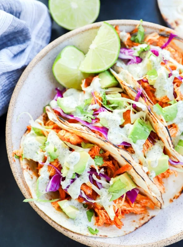 Buffalo Chicken Tacos with Zesty Cilantro Ranch