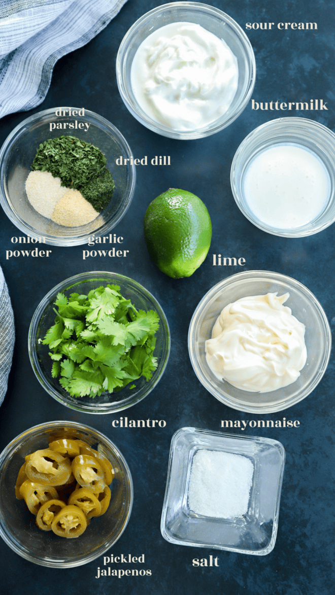 cilantro ranch buffalo chicken tacos ingredients with text