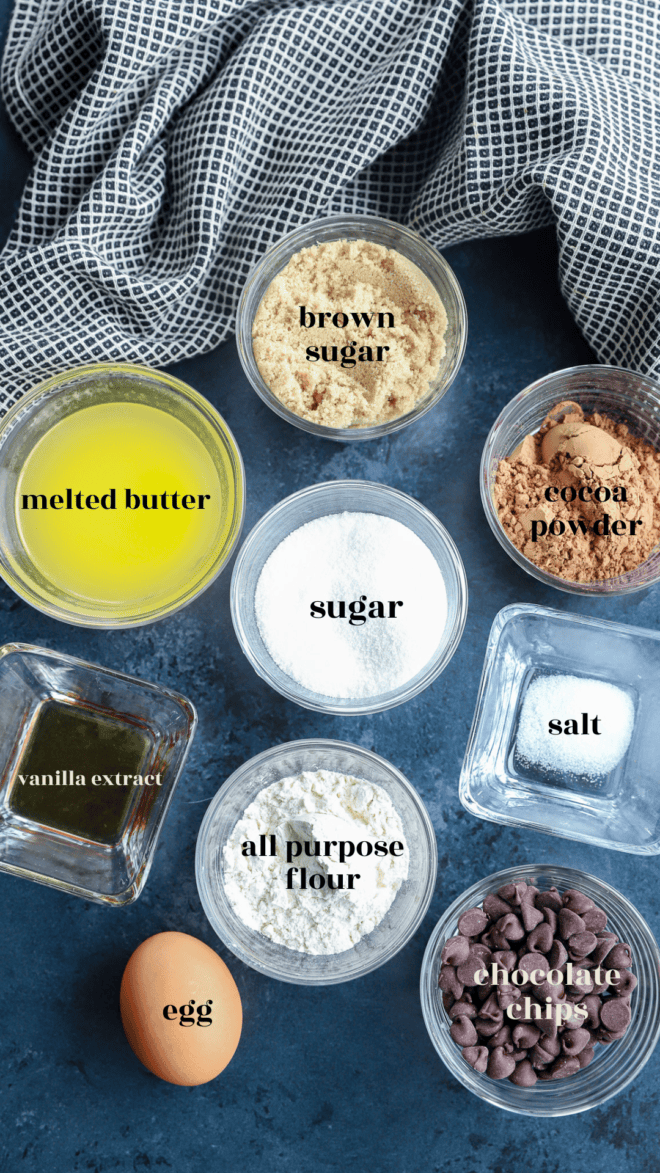 sizzling brownie ingredients image with text labels