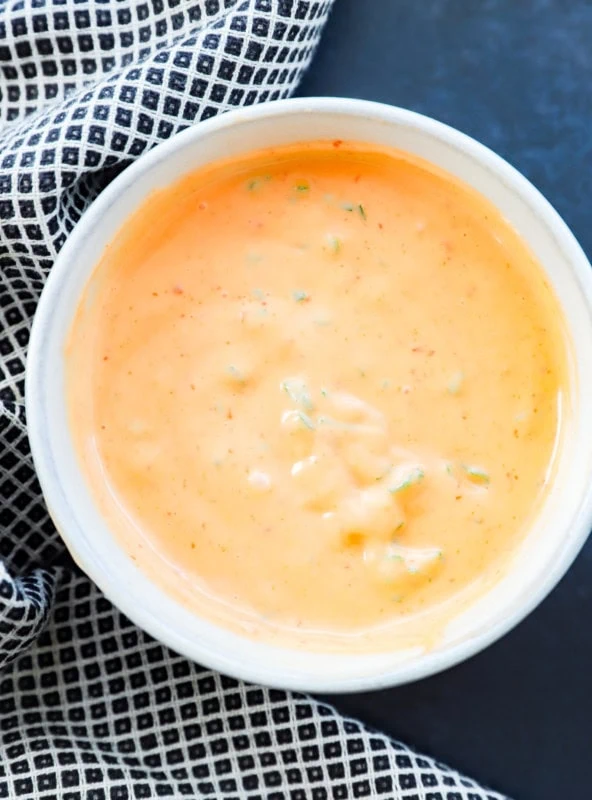 Easy chili spread with linen in a bowl