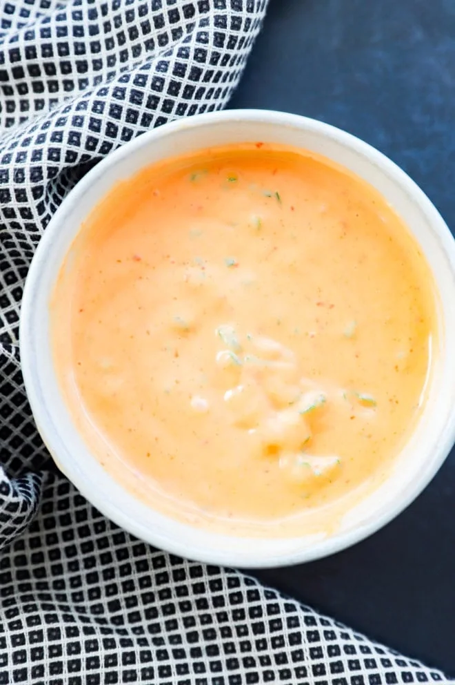 Easy chili spread with linen in a bowl