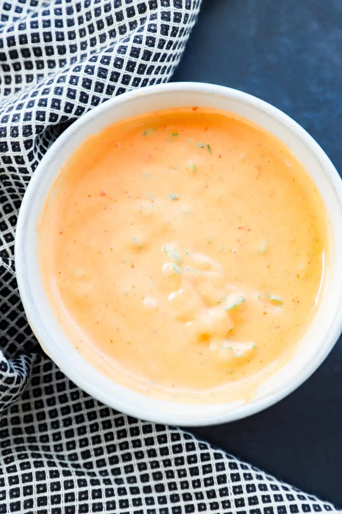 Easy chili spread with linen in a bowl
