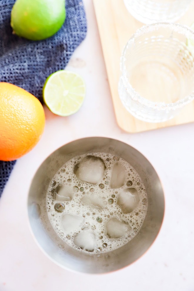 Patron margarita in a shaker with ice