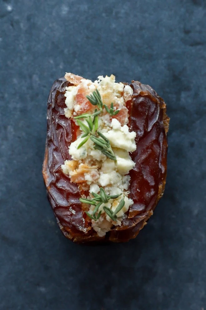 bacon blue cheese with thyme stuffed date