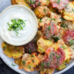 easy spud side side or appetizer on platter with sour cream