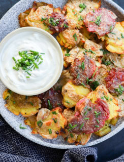 easy spud side side or appetizer on platter with sour cream