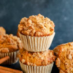 pumpkin banana muffins stacks with cinnamon sticks