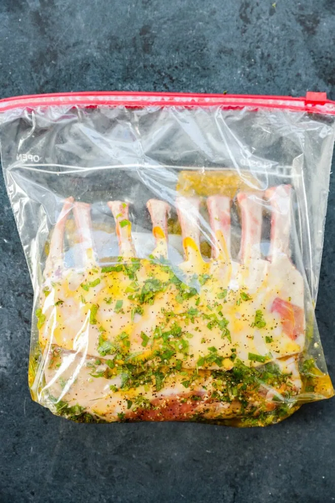 lamb marinade with meat in bag sealed to chill and marinate