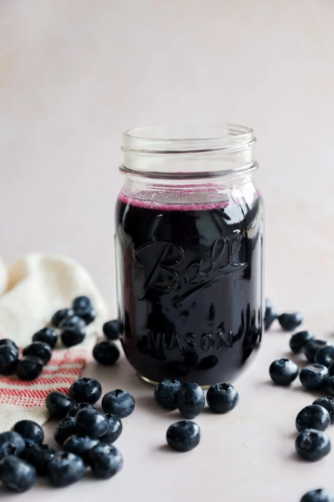 blueberry simple syrup in jar