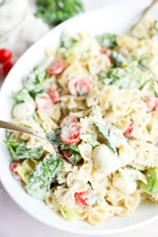 spoonful of caprese bow tie pasta salad