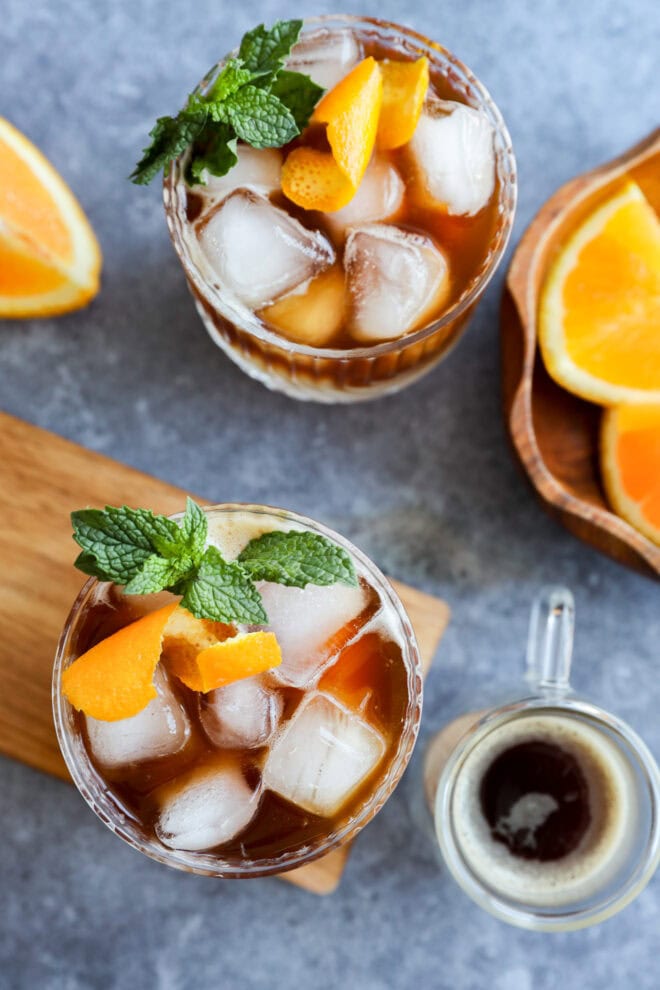 glasses of breakfast or brunch coffee drink over ice