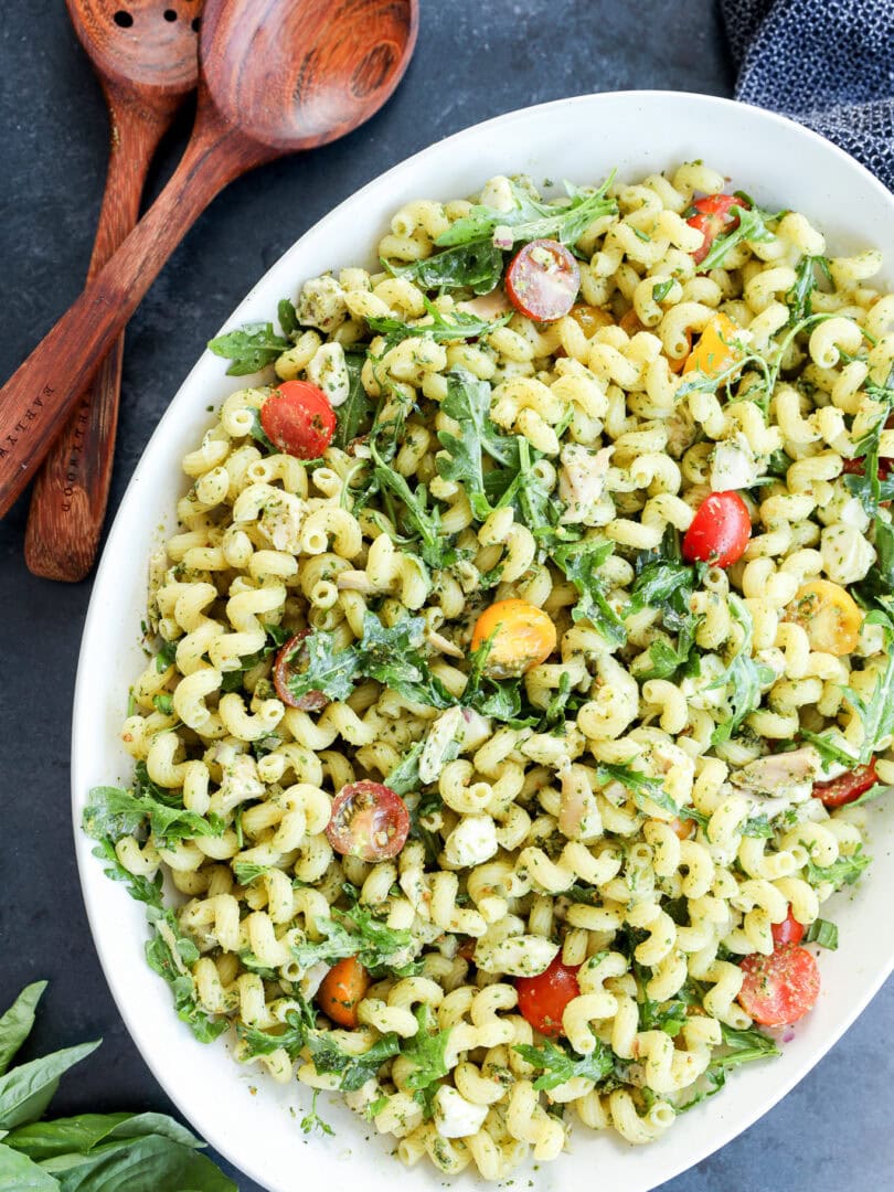 Easy protein and carb lunch recipe with fresh greens and wood serving utensils