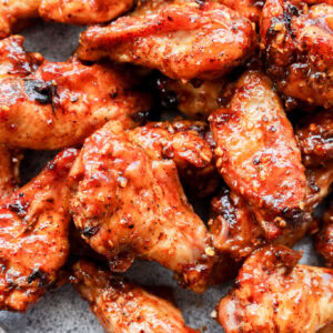 bbq poultry appetizer on grey platter