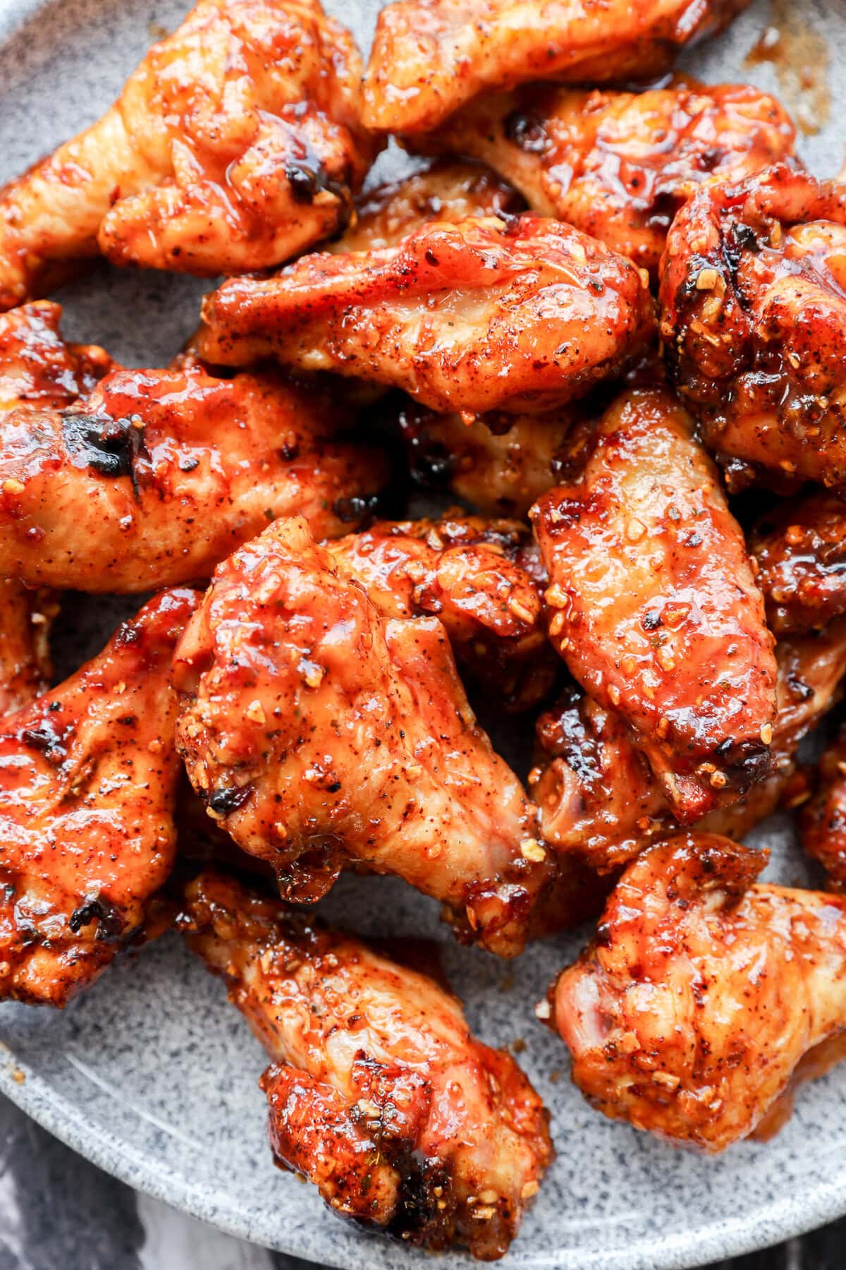 bbq poultry appetizer on grey platter